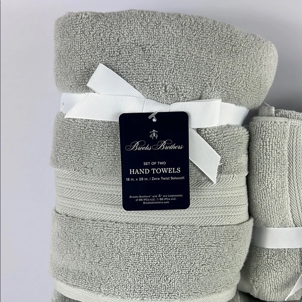 Brooks Brothers Bath Towel Set Gray Plush Premium Cotton Zero Twist Set of 8 NEW